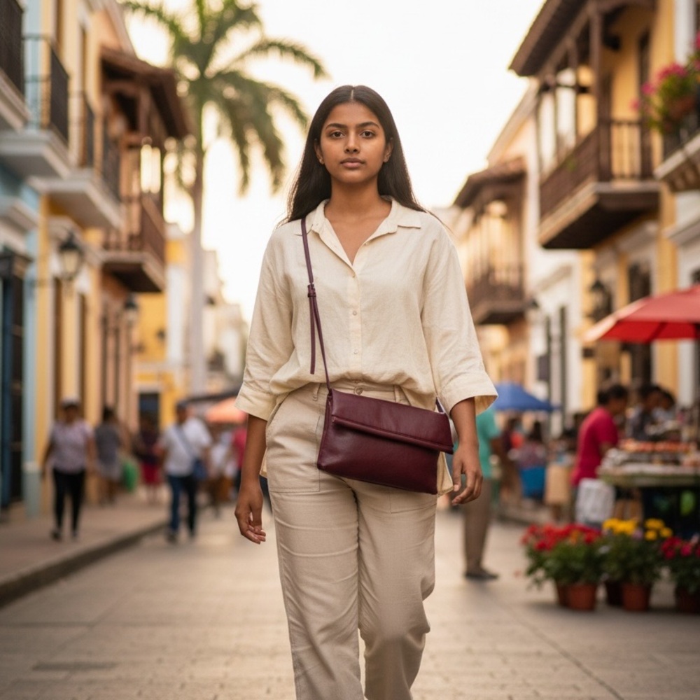 Chic Burgundy Leather Crossbody Bag (Four Seasons)